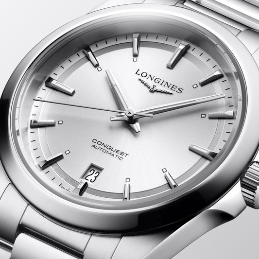 ロンジン コンクエスト 38mm シルバー 自動巻き ステンレススチール ウォッチ L3.720.4.72.6