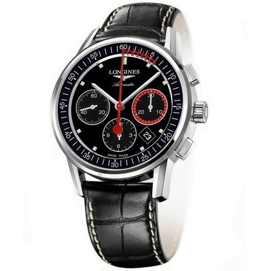 ロンジン コラムホイール クロノグラフ レコード 41mm ブラック スチール 自動巻き腕時計 L4.754.4.52.4