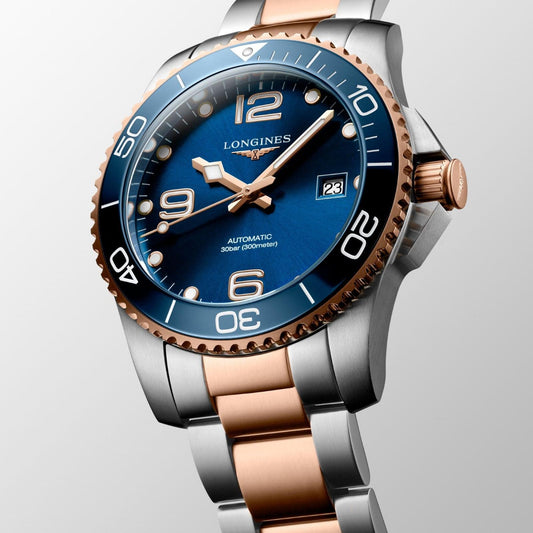 ロンジン ハイドロコンクエスト 41mm ブルー オートマチック ステンレススチール PVD ローズゴールド ウォッチ L3.781.3.98.7