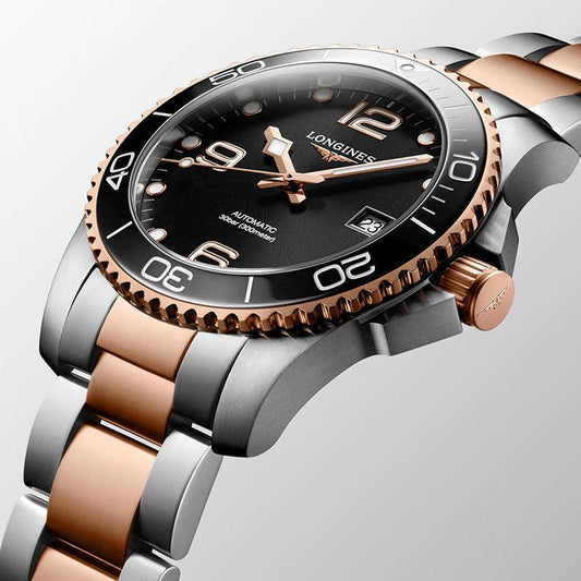ロンジン ハイドロコンクエスト 43mm ブラック 自動巻き ステンレススチール ローズゴールドPVD仕上げ 腕時計 L3.782.3.58.7