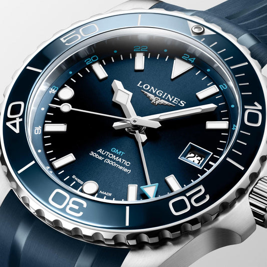 ロンジン ハイドロコンクエスト GMT 41mm ブルー 自動巻き ステンレススチール ウォッチ L3.790.4.96.9