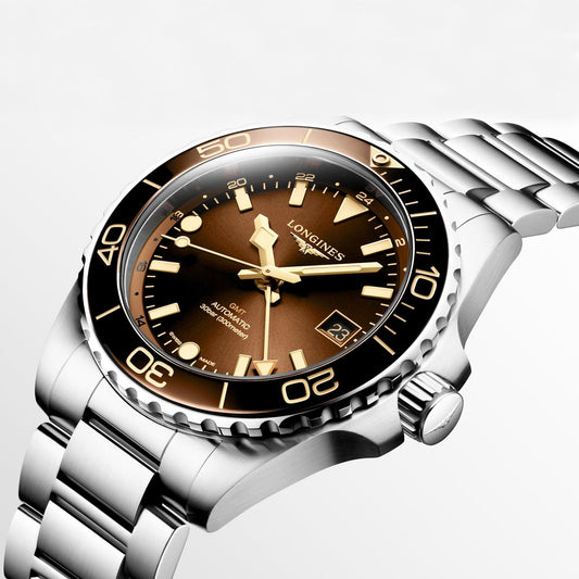 ロンジン ハイドロコンクエスト GMT 41mm ブラウン 自動巻き ステンレススチール ウォッチ L3.790.4.66.6