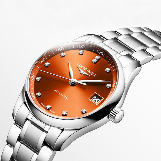 ロンジン マスターコレクション 34mm オレンジダイヤモンド 自動巻き ステンレススチールウォッチ L2.357.4.08.6