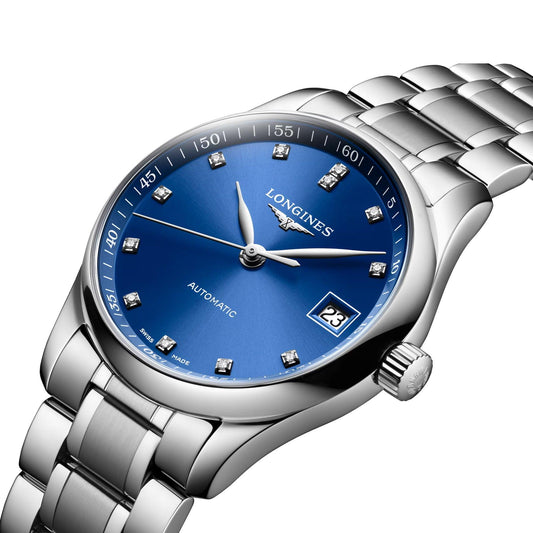 ロンジン マスターコレクション 34mm ブルーダイヤモンド 自動巻き ステンレススチールウォッチ L2.357.4.98.6