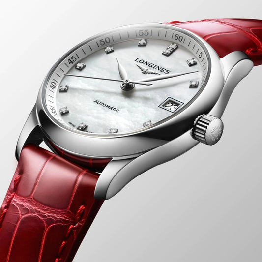 ロンジン マスターコレクション 34mm マザーオブパール ダイヤモンド 自動巻き ステンレススチールウォッチ L2.357.4.87.2