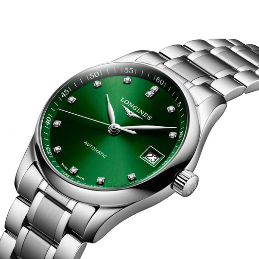 ロンジン マスターコレクション 34mm グリーンダイヤモンド 自動巻き ステンレススチールウォッチ L2.357.4.99.6