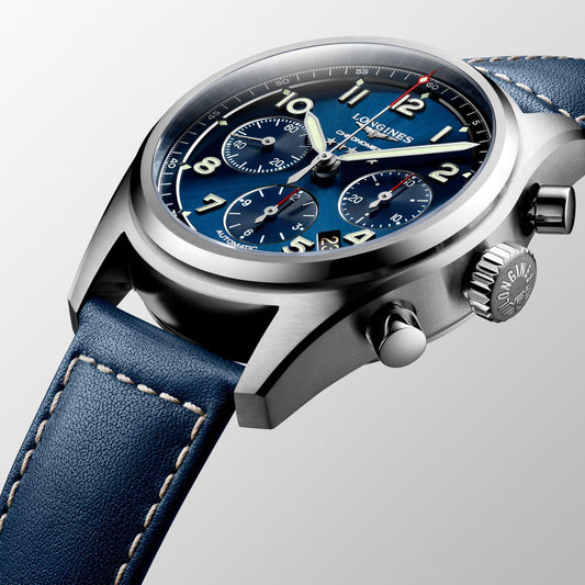 ロンジン スピリット クロノグラフ 42mm ブルー 自動巻き ステンレススチール ウォッチ L3.820.4.93.0