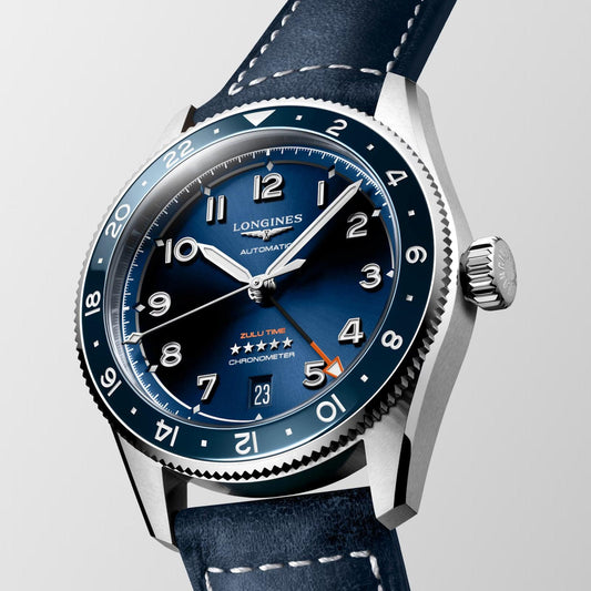 ロンジン スピリット ズールータイム 39mm ブルー 自動巻き ステンレススチールウォッチ L3.802.4.93.2