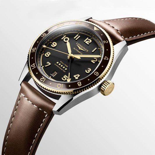ロンジン スピリット ズールータイム 39mm ブラック 自動巻き ステンレススチール&18Kイエローゴールド ウォッチ L3.802.5.53.2
