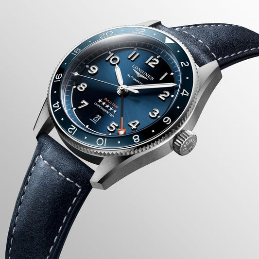 ロンジン スピリット ズールータイム 42mm ブルー 自動巻き ステンレススチールウォッチ L3.812.4.93.2