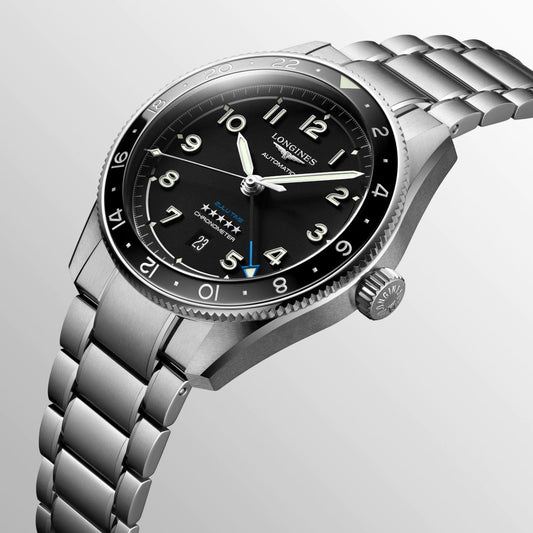 ロンジン スピリット ズールータイム 42mm ブラック 自動巻き ステンレススチールウォッチ L3.812.4.53.6