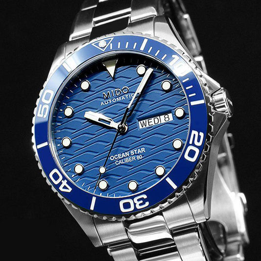 ミドー オーシャンスター 200C 42mm ブルー 自動巻き ステンレススチール腕時計 M042.430.11.041.00