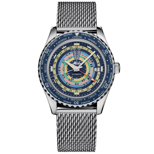 ミドー オーシャンスター デコンプレッション ワールドタイマー スペシャルエディション 40mm ブルー 自動巻き ステンレススチールウォッチ M026.829.17.041.00