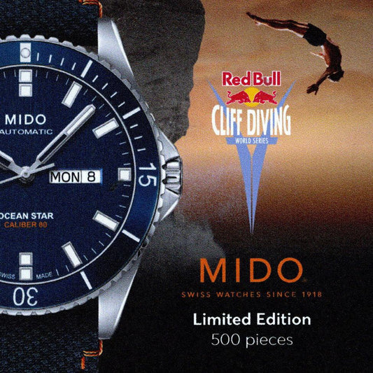 ミドー オーシャンスター レッドブル クリフダイビング 限定版 500本 42mm ブルー 自動巻き スチール M026.430.17.041.00