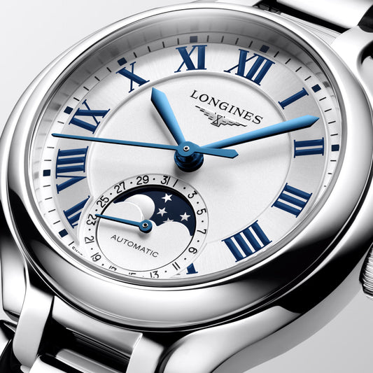ロンジン プリマルーナ ムーンフェイズ 34mm シルバー 自動巻き ステンレススチールウォッチ L8.126.4.71.6
