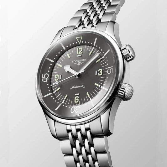 ロンジン レジェンドダイバー 39mm グレー 自動巻き ステンレススチールウォッチ L3.764.4.99.6