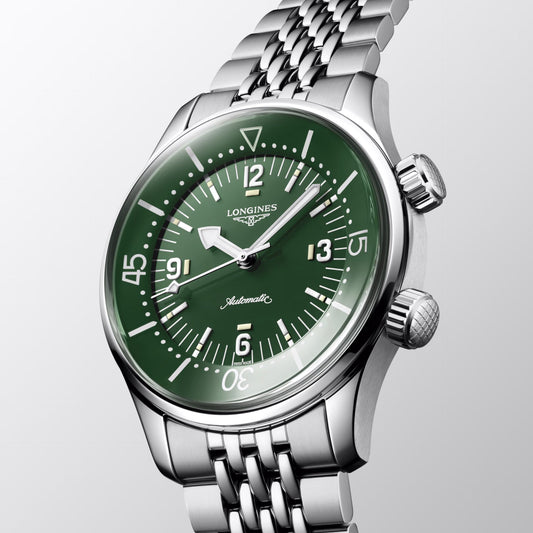 ロンジン レジェンドダイバー 39mm グリーン 自動巻き ステンレススチールウォッチ L3.764.4.06.6