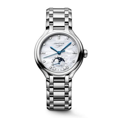 ロンジン プリマルーナ ムーンフェイズ 34mm マザーオブパール ダイヤモンド 自動巻き ステンレススチールウォッチ L8.126.4.87.6