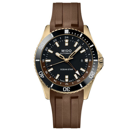 ミドー オーシャンスター GMT 44mm ブラック 自動巻き ステンレススチール PVD ​​イエローゴールド ウォッチ M026.629.37.291.00
