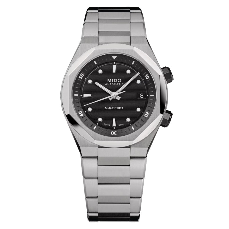 ミドー マルチフォート8 ツークラウン 38.4 x 40mm ブラック 自動巻き ステンレススチール腕時計 M047.507.11.051.00
