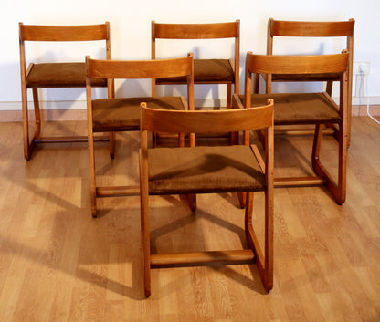 Set di 6 sedie Willy Rizzo per Mario Sabot, velluto marrone, anni '70