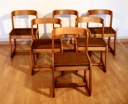 Set di 6 sedie Willy Rizzo per Mario Sabot, velluto marrone, anni '70