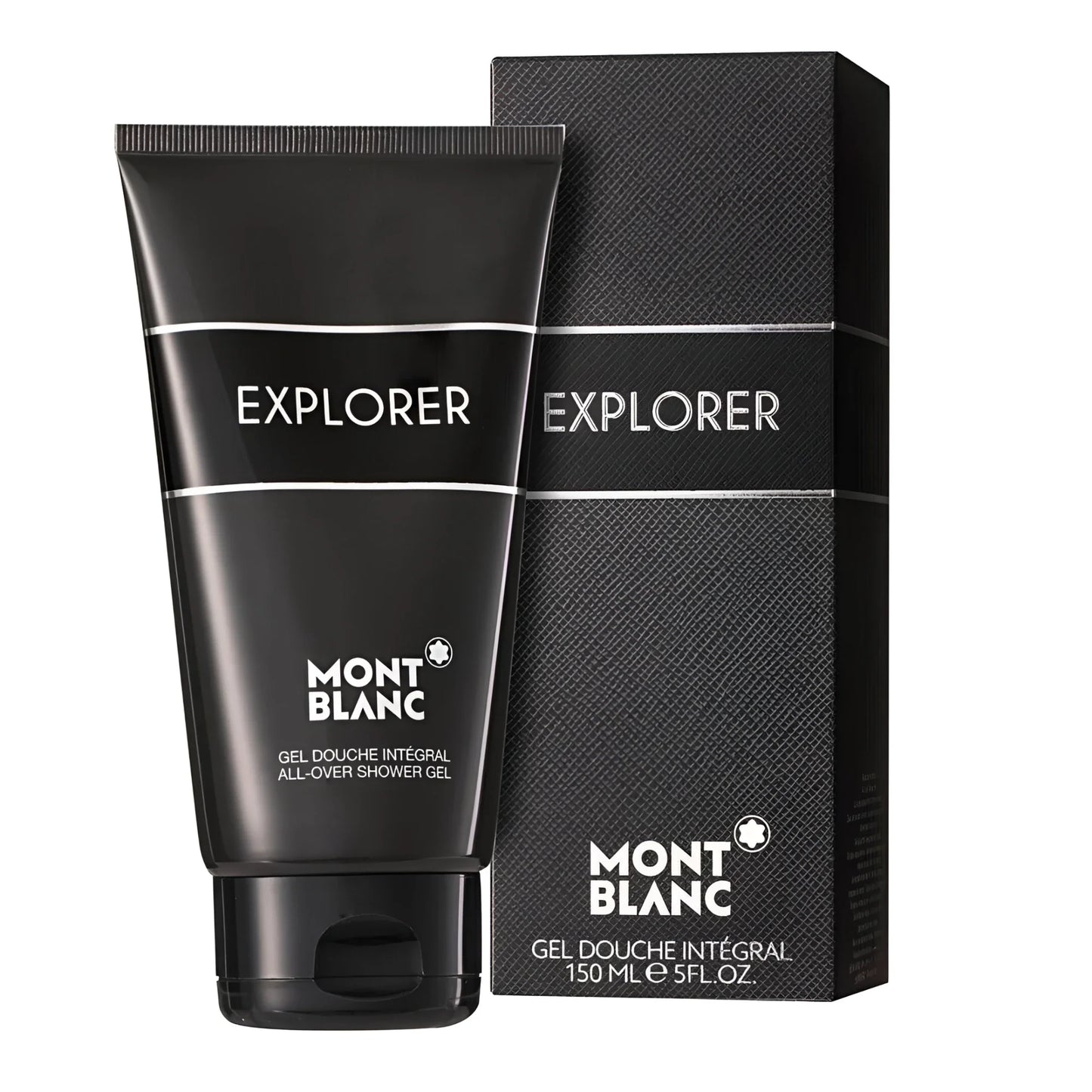 Montblanc explorer gel douche integral 150ml in tubo nero elegante con scritta argento e confezione nera texturizzata