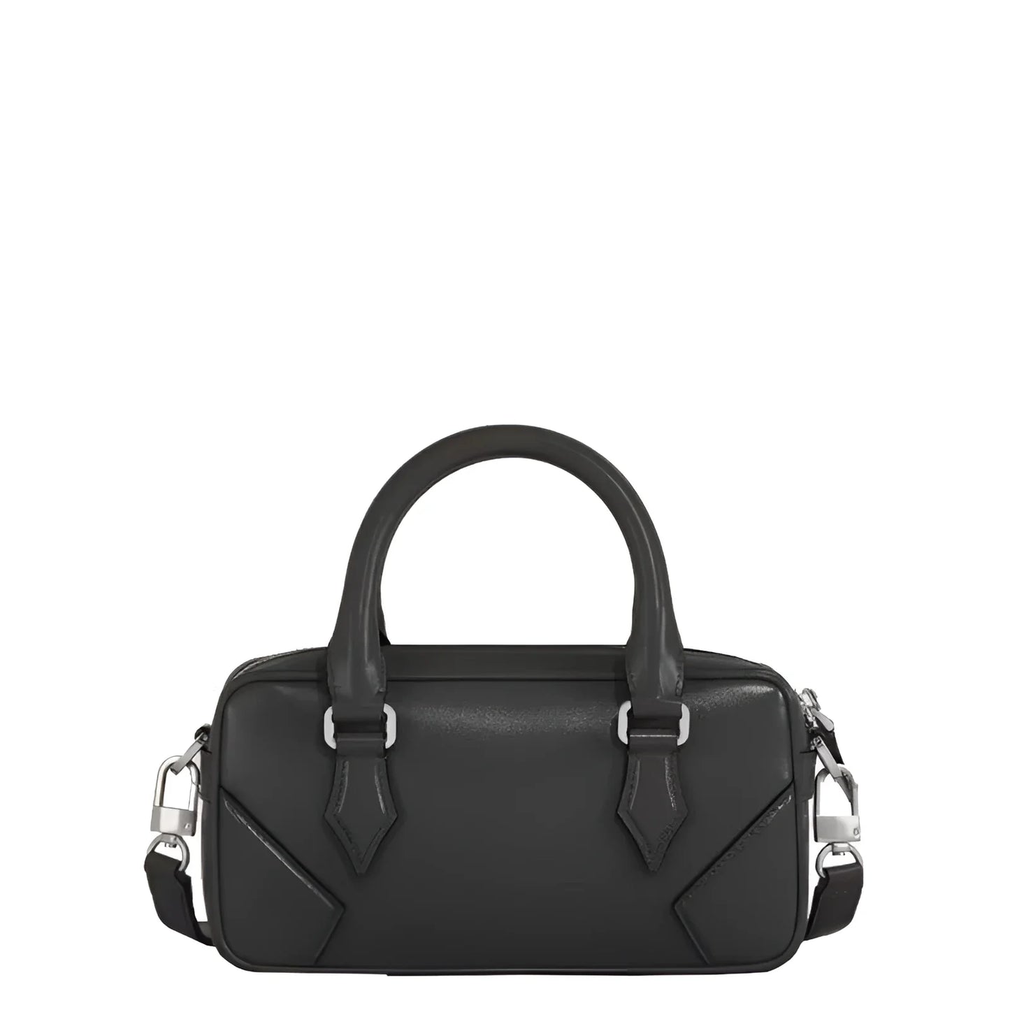Montblanc borsa bowling piccola in pelle nera con hardware argento e dettaglio geometrico elegante borsa bowling