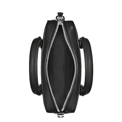 Elegante borsa bowling piccola montblanc modello piccolo meisterstück nero in pelle con cerniera e manici argento