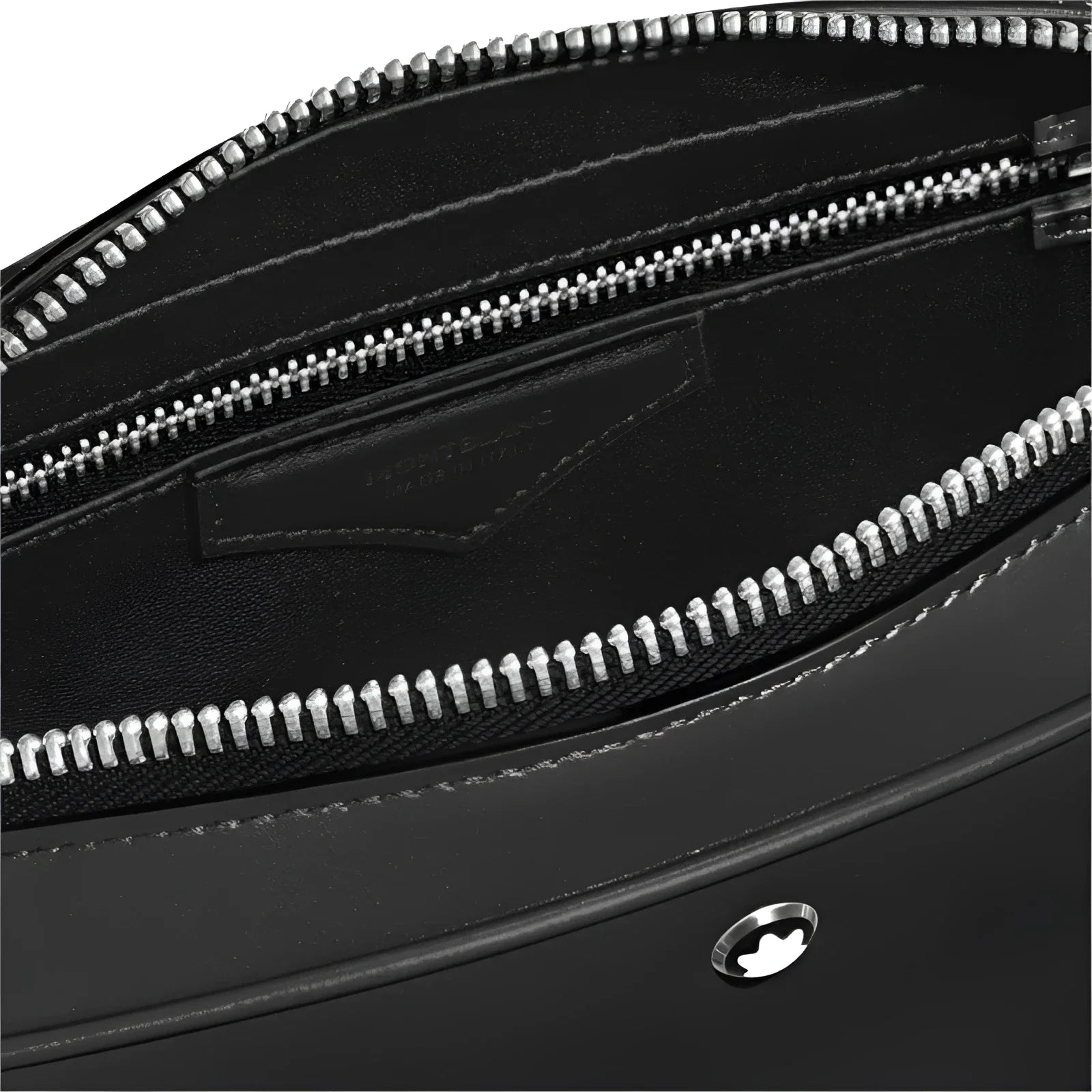 Montblanc borsa bowling piccola in pelle nera con cerniere argento e logo metallico lucido elegante borsa bowling