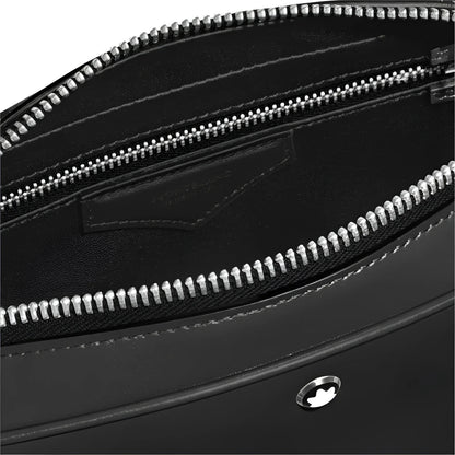 Montblanc borsa bowling piccola in pelle nera con cerniere argento e logo metallico lucido elegante borsa bowling
