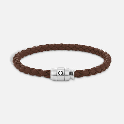 Bracciale montblanc marrone fulvo in pelle intrecciata con chiusura magnetica in acciaio pregiato lucido impreziosito