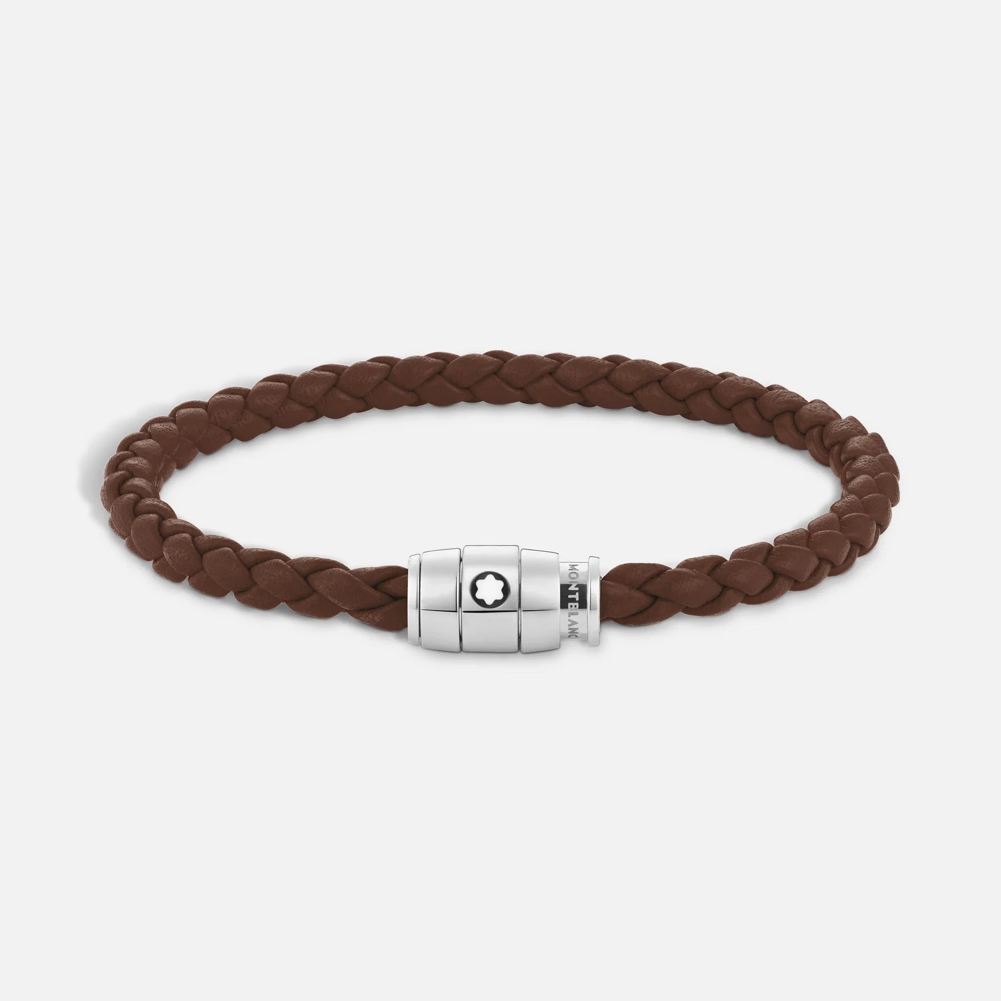 Montblanc bracciale in pelle marrone fulvo con acciaio pregiato lucido e chiusura magnetica con logo