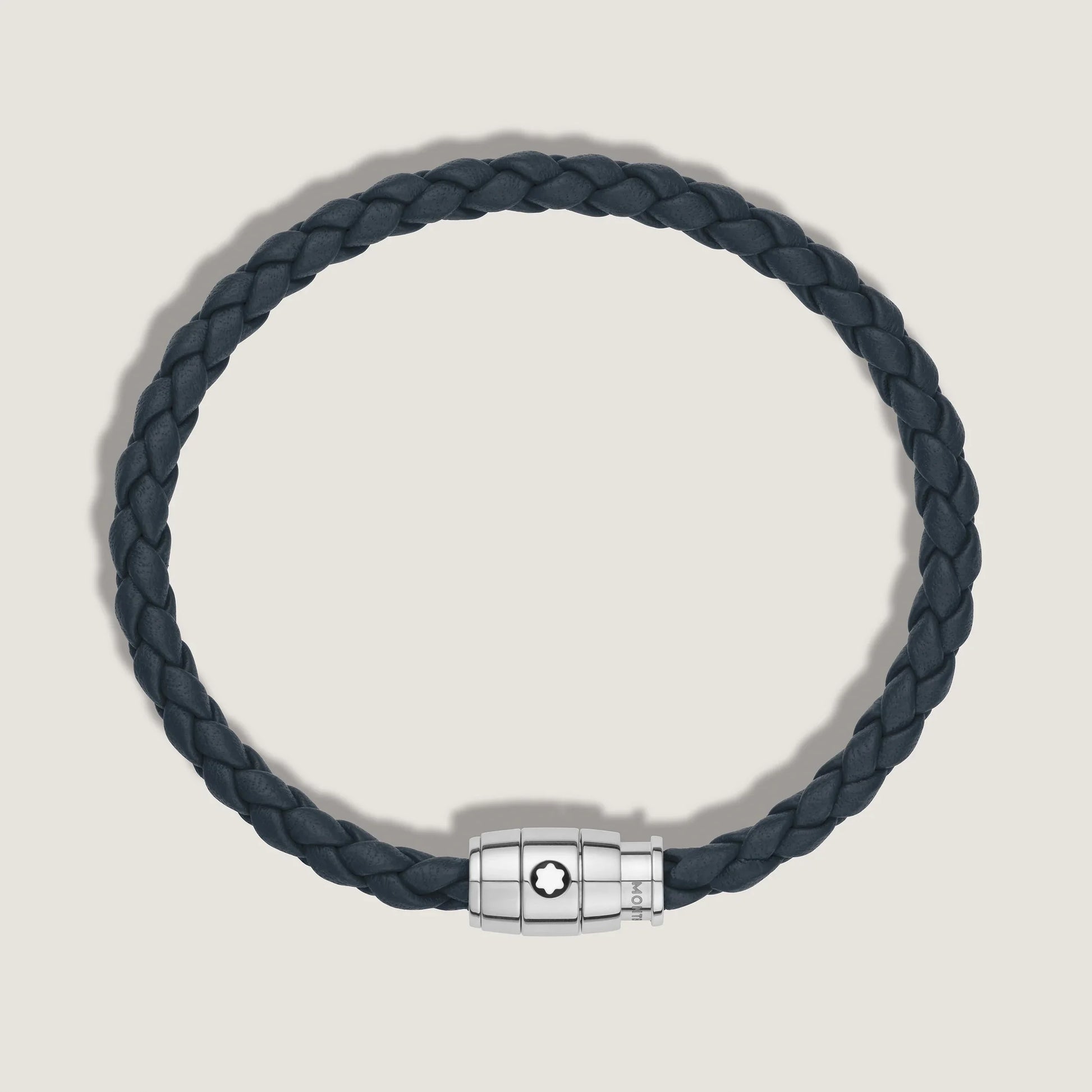 Bracciale montblanc blu avio in pelle intrecciata con chiusura magnetica in acciaio pregiato lucido impreziosito montblanc