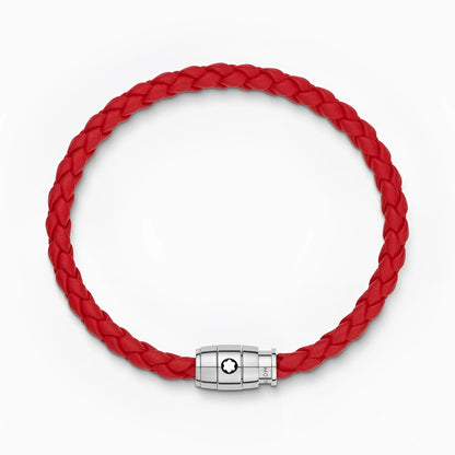 Montblanc bracciale pelle intrecciata rossa con chiusura a 3 anelli in acciaio pregiato finitura lucida misura s
