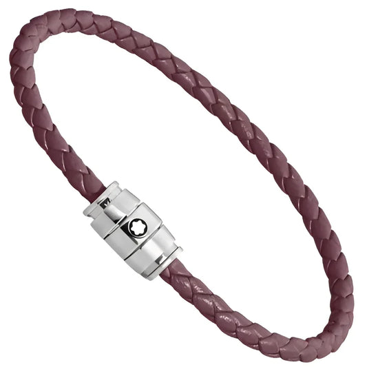 Bracciale montblanc in pelle meisterstück cassis burgundy intrecciata con chiusura magnetica in acciaio argento