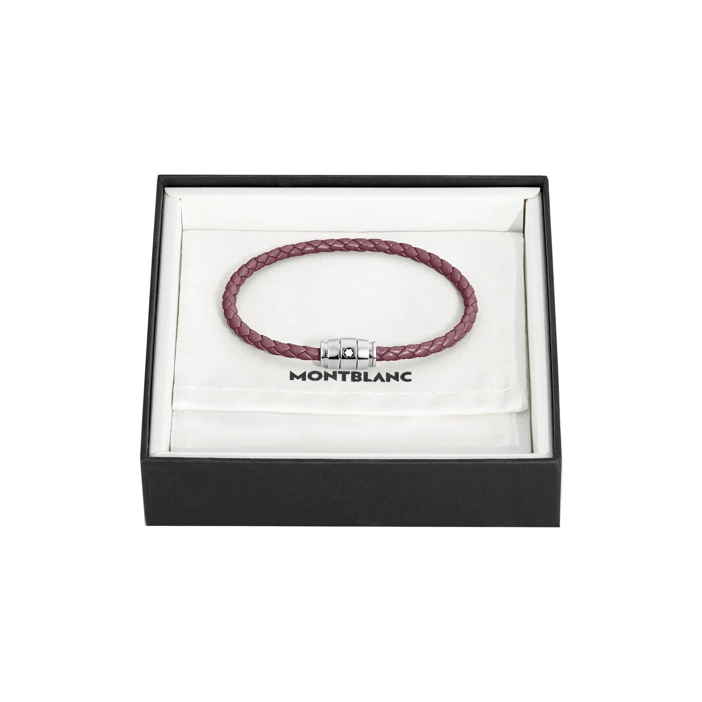 Montblanc bracciale in pelle meisterstück cassis bordeaux con chiusura in metallo argento in confezione regalo elegante
