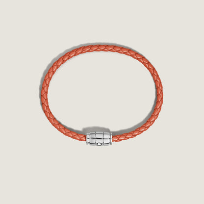 Montblanc bracciale in pelle meisterstück cayenne arancione intrecciata con chiusura a barilotto in acciaio lucido