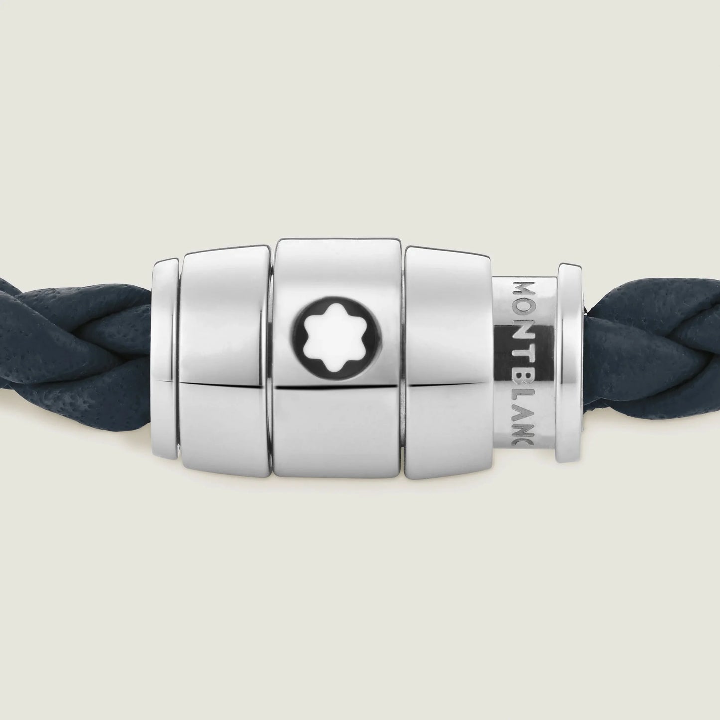 Bracciale montblanc blu avio in pelle con chiusura magnetica in acciaio pregiato lucido impreziosito con stella