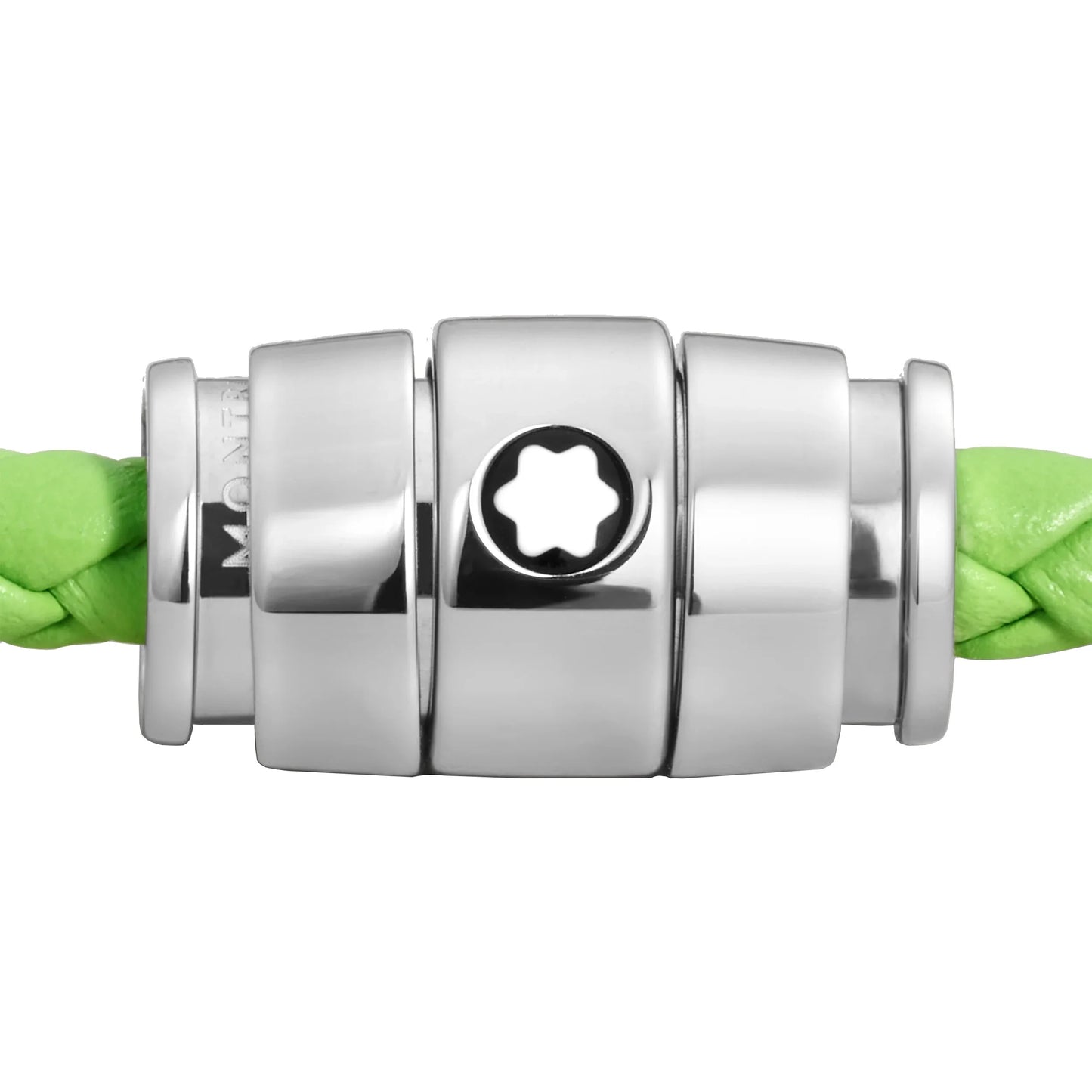 Bracciale montblanc in pelle meisterstück lime con chiusura in acciaio e corda intrecciata verde vibrante