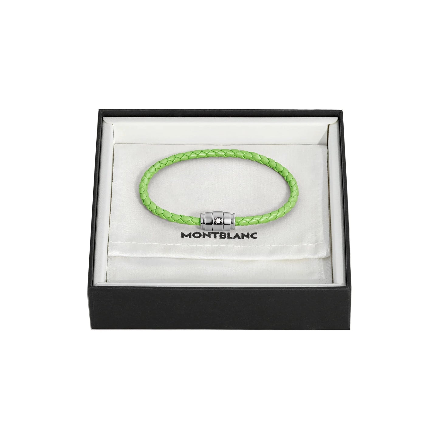 Montblanc bracciale in pelle meisterstück lime intrecciata con chiusura in acciaio in confezione regalo elegante