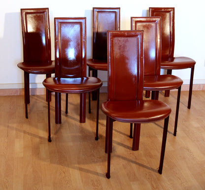 Set di 6 sedie Lara, Giorgio Cattelan per Cattelan Italia, pelle bordeaux