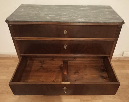 Comò cassettone cassettiera xix secolo in noce con tre cassetti estraibili cassettiera classica in legno scuro