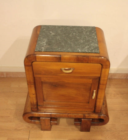 Coppia di comodini in noce art decò con piano in marmo anni 50 mid century modern dario raia antiquariato