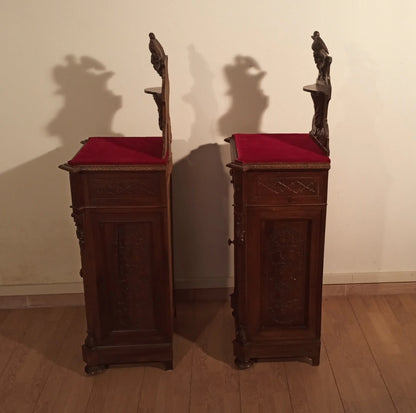 Coppia di comodini italiani in noce fine xix secolo italia eleganti mobili in legno antichi