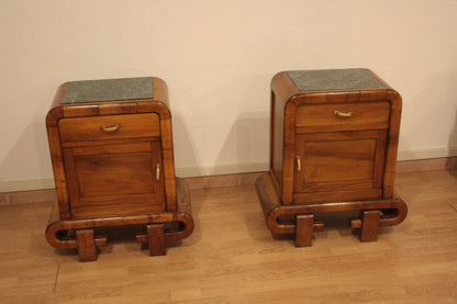 Coppia di comodini in noce art decò anni 50 stile mid century modern italiano da dario raia antiquariato
