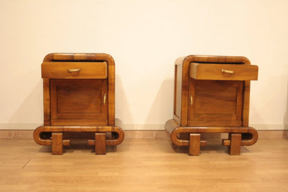Coppia di comodini in noce art decò anni 50 mid century modern italiani vintage per dario raia antiquariato