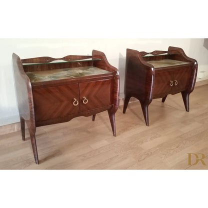 Coppia di comodini in palissandro con piano specchiato design mid-century modern italiano anni 50