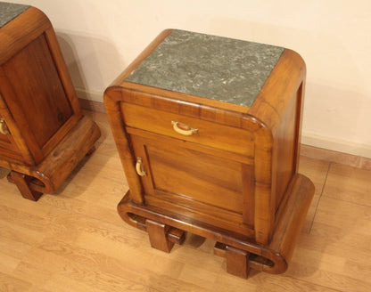 Comodino in noce art decò con piano in marmo anni 50 mid century modern da dario raia antiquariato