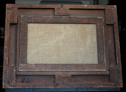 Cornice in legno con inserto in tessuto intrecciato marrone scuro in stile rustico per george young the mussel gatherers south coast gatherers
